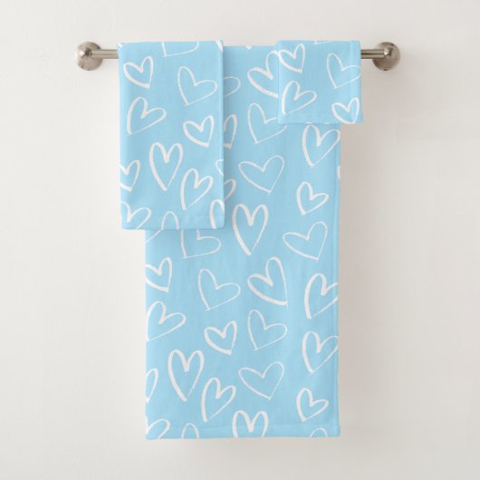 Blaues und weißes Herzmuster Badhandtuch Set (Insitu)