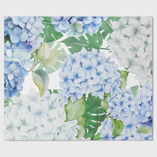 Blaues und weißes Hydrangea Geschenkpapier (Flach)