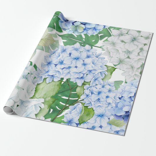 Blaues und weißes Hydrangea Geschenkpapier (Ungerollt)