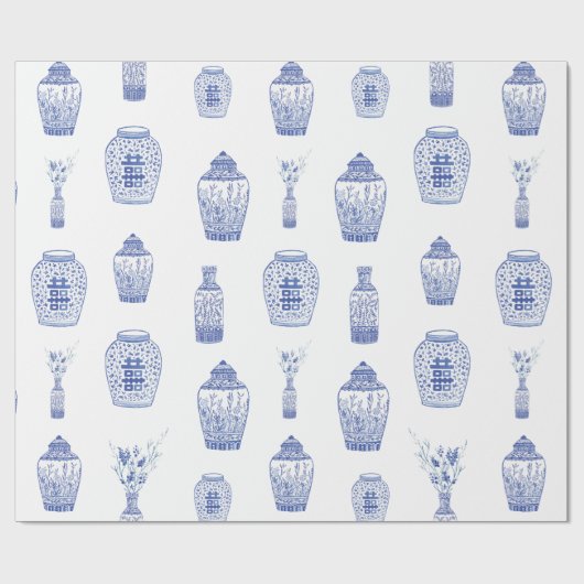 Blaues und weißes Ingwer-Glas-Packpapier Geschenkpapier (Flach)