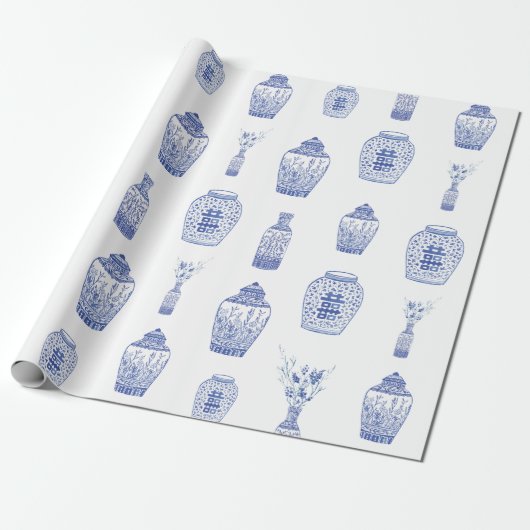 Blaues und weißes Ingwer-Glas-Packpapier Geschenkpapier (Ungerollt)