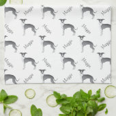 Blaues und weißes italienisches Greyhound-Muster m Geschirrtuch (Gefaltet)