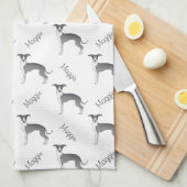 Blaues und weißes italienisches Greyhound-Muster m Geschirrtuch (Viertel Falte)