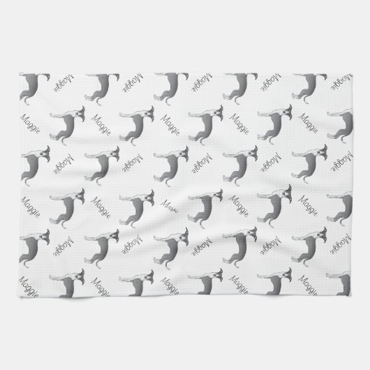 Blaues und weißes italienisches Greyhound-Muster m Geschirrtuch (Horizontal)