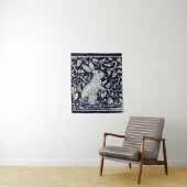 Blaues und weißes Kaninchen Bunny Elegante Blätter Wandteppich (Beispiel)