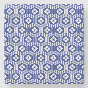 Blaues und weißes Kikkō-Motiv Steinuntersetzer