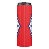 Blaues und weißes Mandel mit Kreaturen, Thermal Tu Thermosbecher (Rückseite)