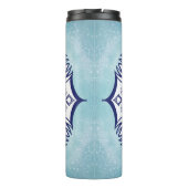 Blaues und weißes Mandel mit Kreaturen, Thermal Tu Thermosbecher (Rückseite)