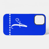 Blaues und weißes Monogramm-Initial iPhone Hülle (Rückseite (Horizontal))