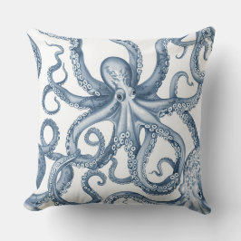 Blaues und weißes Octopus Design Kissen. Kissen