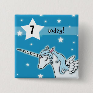 Blaues und weißes Pegasus-Einhorn-Geburtstagsalte Button