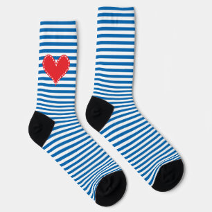 Blaues und weißes Striptekherz Socken