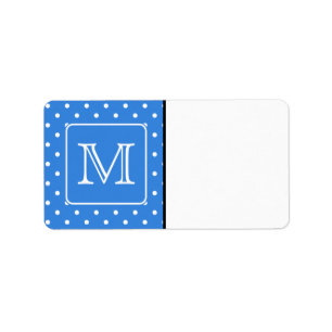 Blaues und weißes Tupfen-Muster-Monogramm. Adressaufkleber
