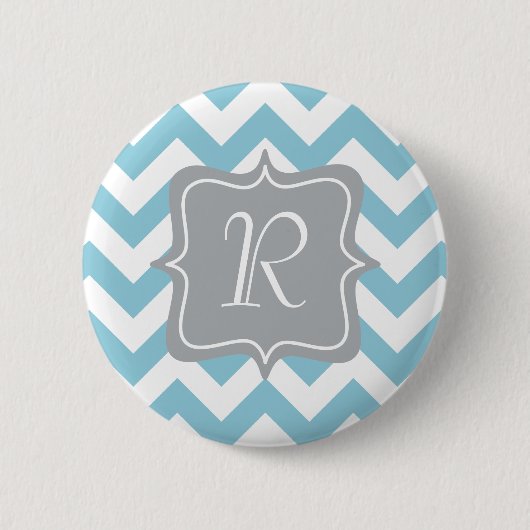Blaues und weißes Zickzack-Monogramm Button (Vorderseite)