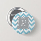 Blaues und weißes Zickzack-Monogramm Button (Vorne & Hinten)