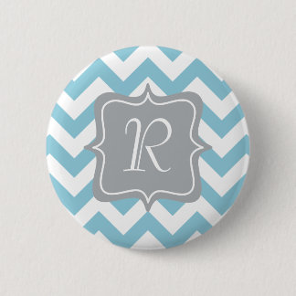 Blaues und weißes Zickzack-Monogramm Button