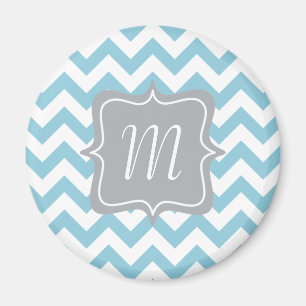 Blaues und weißes Zickzack-Monogramm Magnet