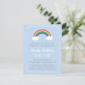 Blaues und weißes Zickzack, Regenbogen-Baby-Dusche Einladung (Stehend Vorderseite)