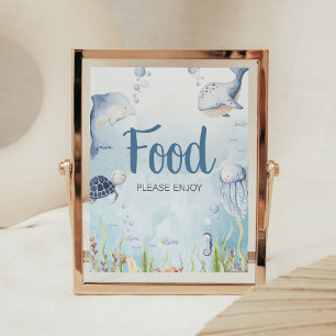 Blaues Unter-dem-Meer-Baby-Shower-Essenschild Poster