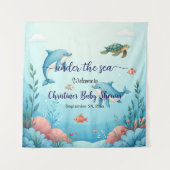 Blaues Unterwasser-Babydusche Begrüßung Hintergrun Wandteppich (Vorderseite)