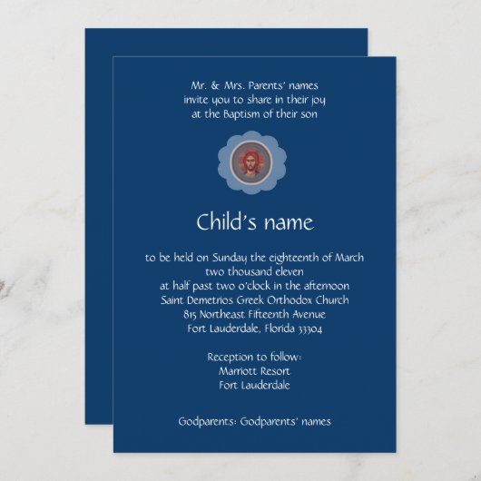 Blaues Vaftisi Einladung (Vorne/Hinten)