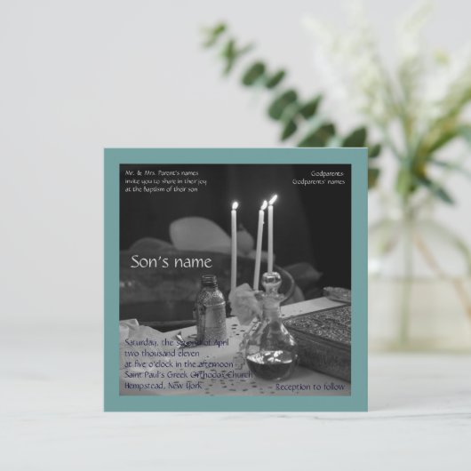 Blaues Vaftisi Einladung (Stehend Vorderseite)