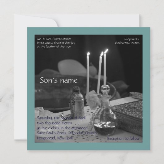 Blaues Vaftisi Einladung (Vorderseite)