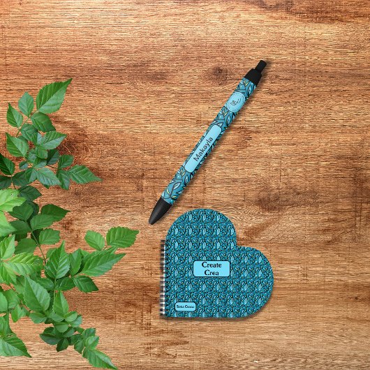 Blaues Verlassen Muster mit Name & Logo-Geschenk Kugelschreiber