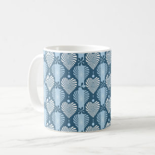 Blaues vertikal gestreiftes Muster mit Retro-Herz Kaffeetasse