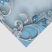 Blaues Verziertes Blumengewebe Seidenpapier (Detail)