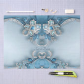 Blaues Verziertes Blumengewebe Seidenpapier (Handwerk)