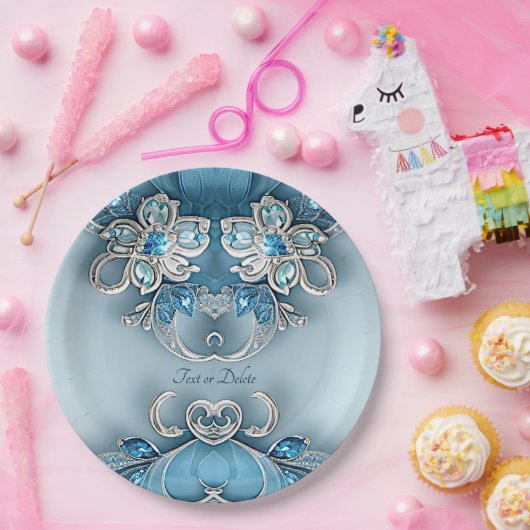 Blaues Verziertes Blumenpapier Pappteller (Party)