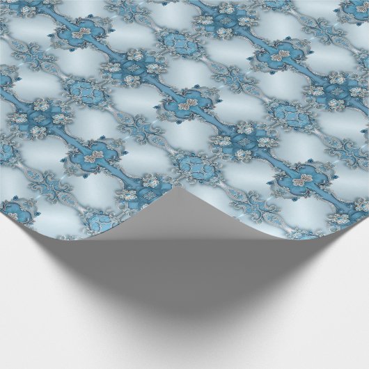 Blaues Verziertes Blumenwackelpapier Geschenkpapier (Ecke)