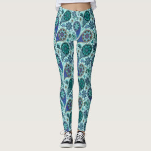 Blaues verziertes Paisley-Muster Leggings