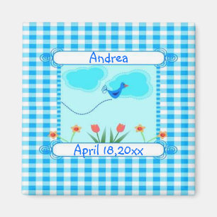 Blaues Vichy neues Baby Magnet