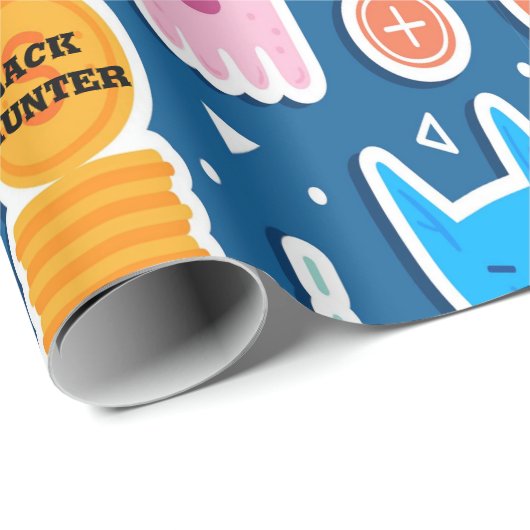 Blaues Videospiel Muster Personalisiert Geburtstag Geschenkpapier (Rolleneckpunkt)