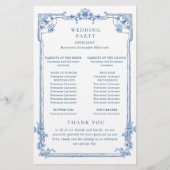 Blaues Viktorianisches Verziertes Hochzeitsprogram (Rückseite)