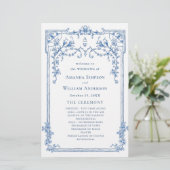 Blaues Viktorianisches Verziertes Hochzeitsprogram (Stehend Vorderseite)