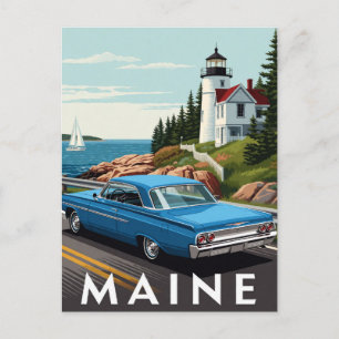 🚗 Blaues Vintage-Auto Maine Küstenstraße Postkarte