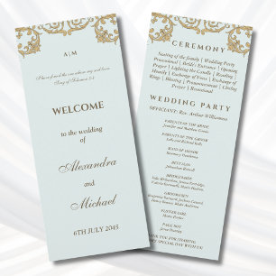 Blaues Vintage-Barock-Hochzeitsprogramm für Christ Programm