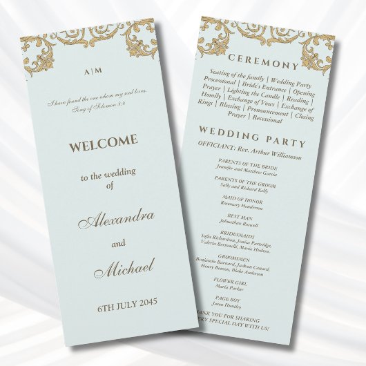 Blaues Vintage-Barock-Hochzeitsprogramm für Christ Programm