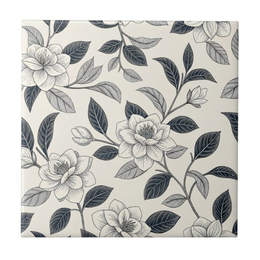 Blaues Vintage-Blumen-Botanik-Muster (2) Fliese (Vorderseite)