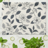 Blaues Vintage-Blumen-Botanik-Muster (2) Geschirrtuch (Gefaltet)