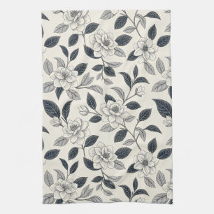 Blaues Vintage-Blumen-Botanik-Muster (2) Geschirrtuch