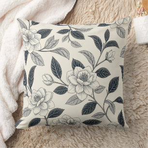 Blaues, vintage Blumen-Botanik-Muster (2) Kissen