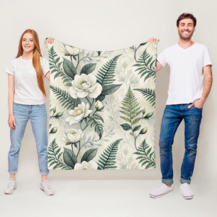 Blaues Vintage-Blumen-Botanik-Muster (4) Fleecedecke