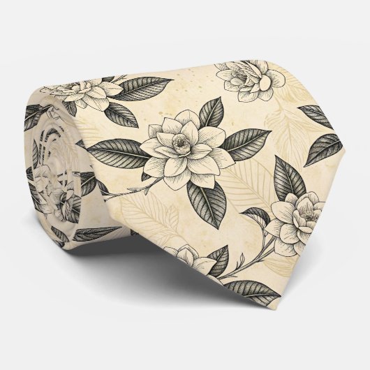 Blaues Vintage-Blumen-Botanik-Muster (7) Krawatte (Gerollt)