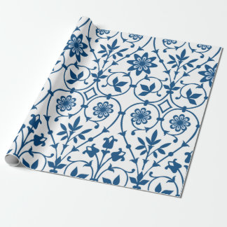 Blaues Vintage-Blumen-Ornamentmuster Geschenkpapier