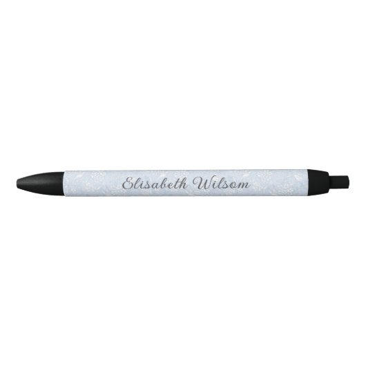 Blaues Vintage-Blumen-Script-Name-Monogramm Kugelschreiber (Vorderseite)