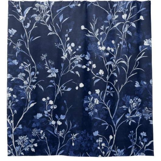 Blaues Vintage-Blumen-Toile-Muster (10) Duschvorhang (Vorderseite)